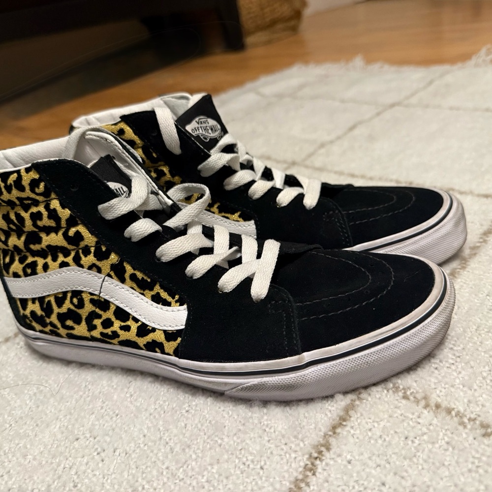 Vans Black and Leopard High-Top Sneakers